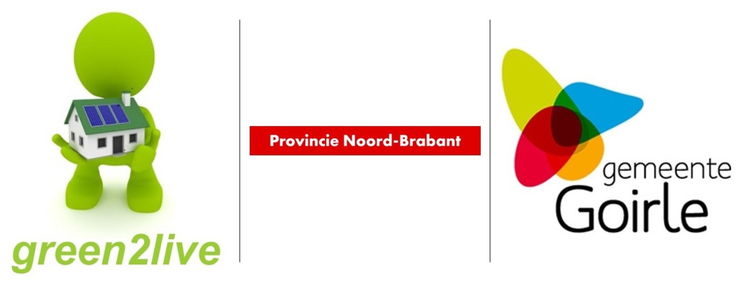 Logo Green2Live, logo provincie Noord-Brabant en logo gemeente Goirle