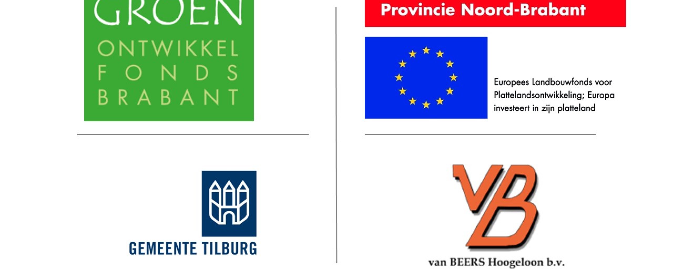 Logo's van samenwerkende partijen: Groen Ontwikkelfonds Brabant, Europees Landbouwfonds voor Plattelandsontwikkeling, gemeente Tilburg en van Beers Hoogeboom b.v.