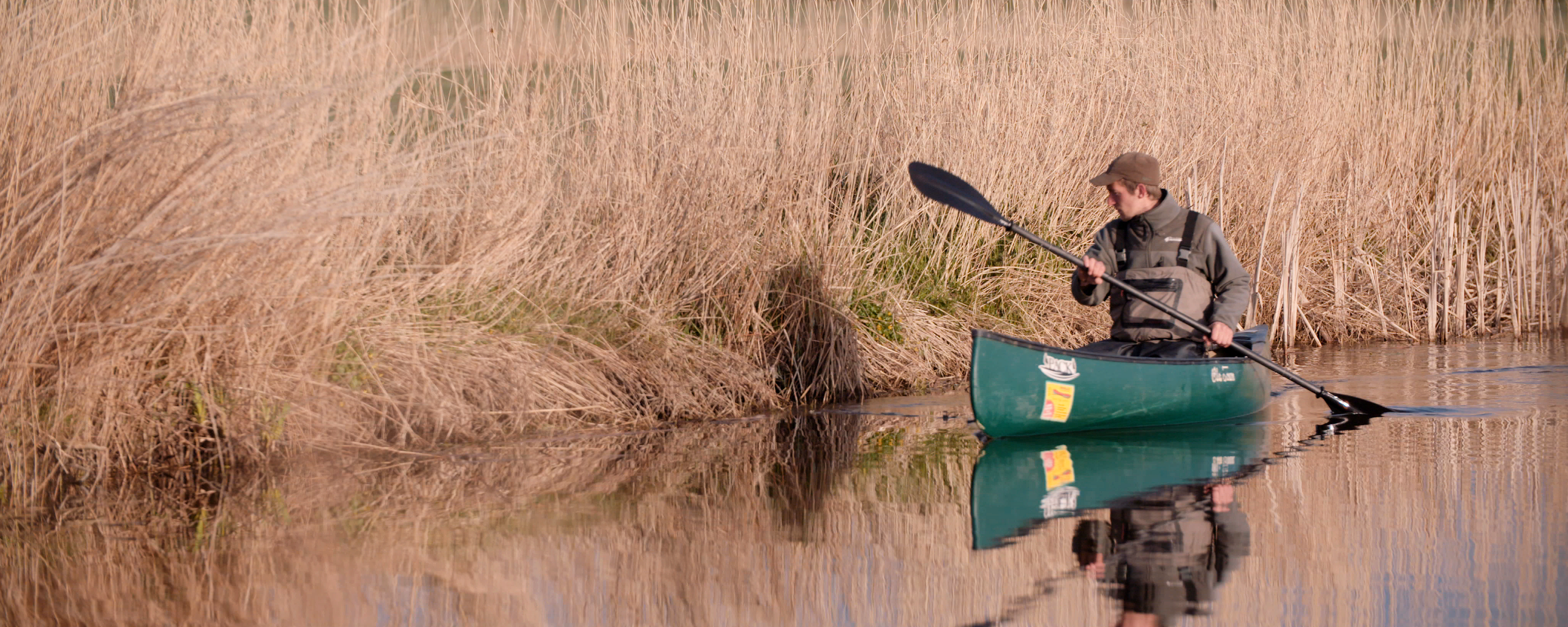 Muskusratbestrijder aan het werk in een kano op het water