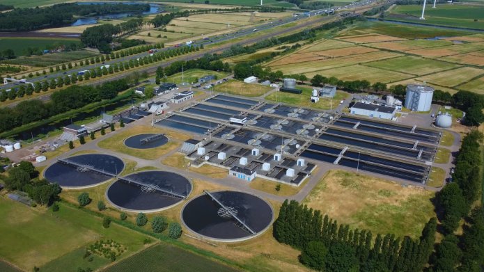Luchtfoto rioolwaterzuiveringsinstallatie Nieuwveer