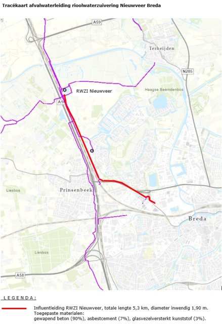 Trajectkaartje van de afvalwaterleiding Nieuwveer die gerenoveerd wordt