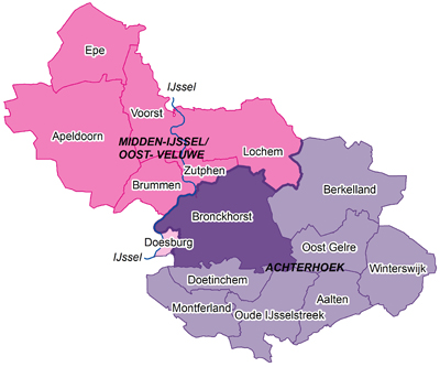 Kaart van Bronckhorst en omliggende gemeenten