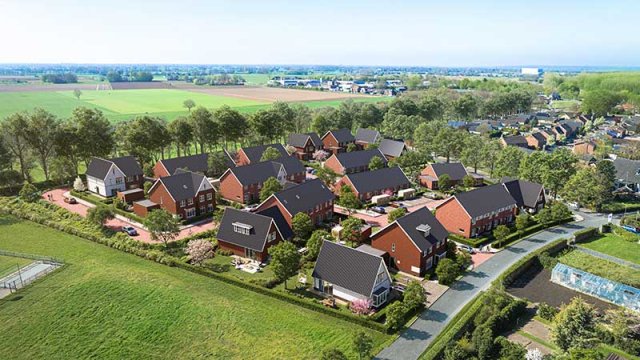 Impressie van de nieuwbouw De Buitentuin in Baak, in vogelperspectief