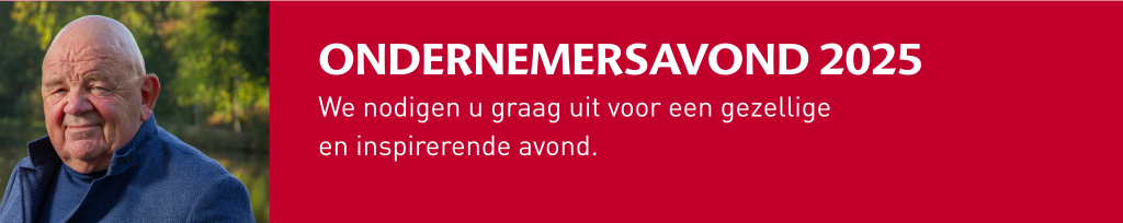 Op deze banner: een foto van Pieter Cobelens en de tekst: Ondernemersavond 2025. We nodigen u graag uit voor een gezellige  en inspirerende avond.
