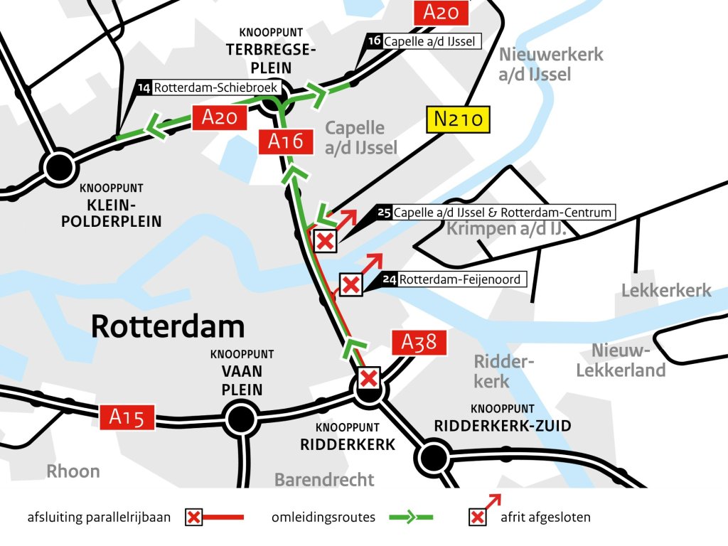 Omleidingenkaart werkzaamheden Van Brienenoordbrug.
