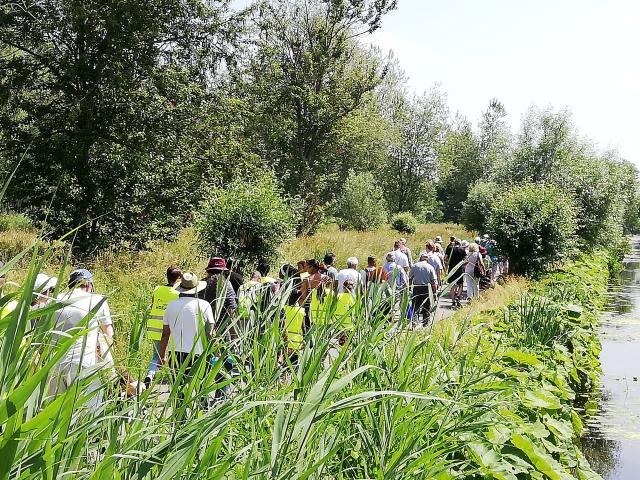 Mensen aan het wandelen aan de oever van een rivier