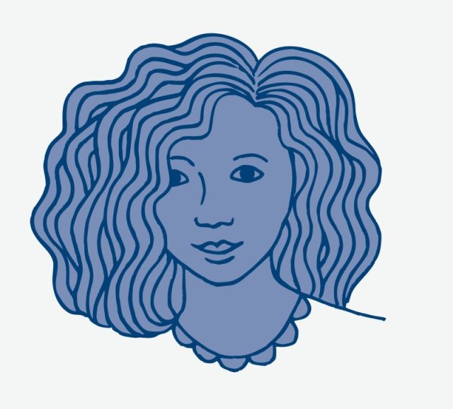 Illustratie in blauw hoofd van vrouw 