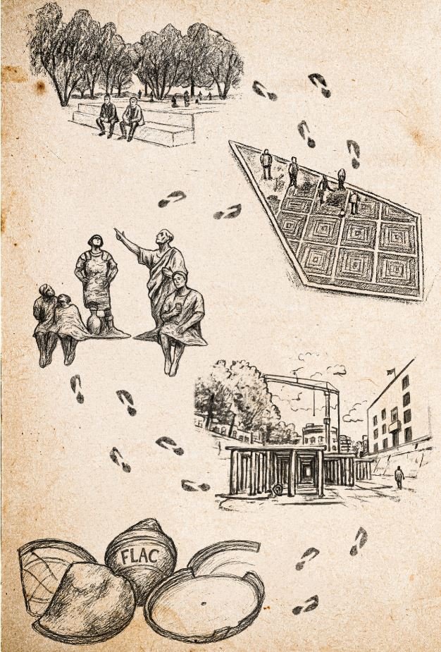 De bouw van Raadhuisplein weergeven in vijf lijntekeningen