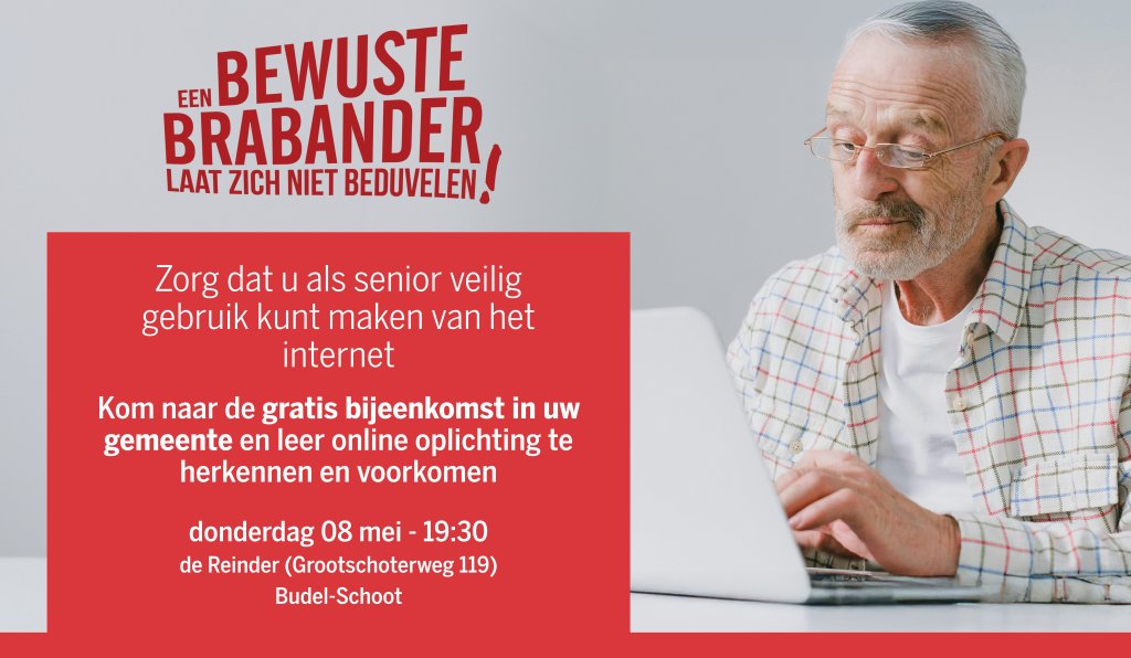 Flyer van een bijeenkomst op 8 mei 2025