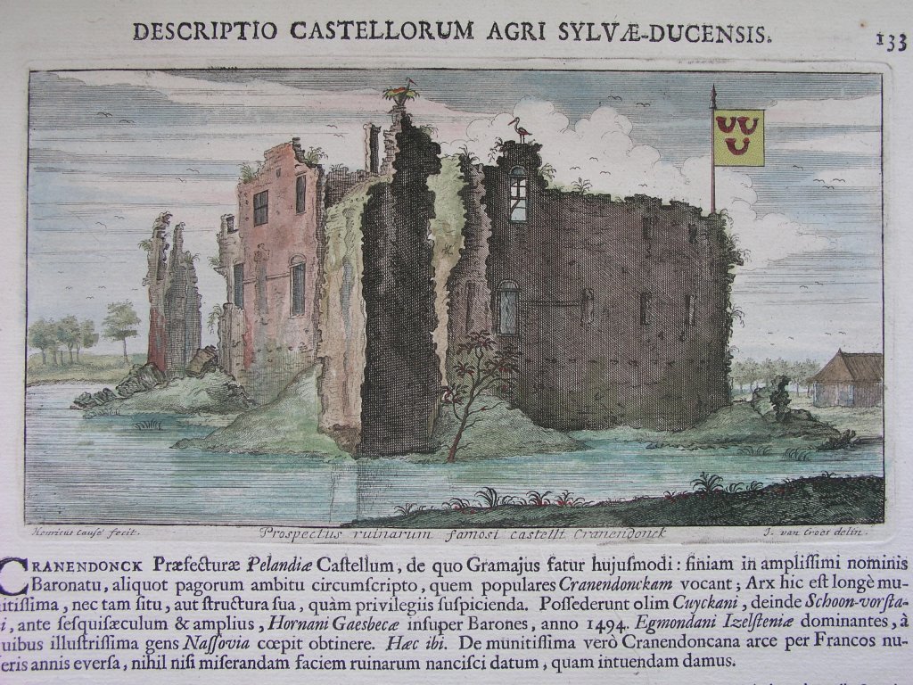 Oude gravure van de kasteelruine