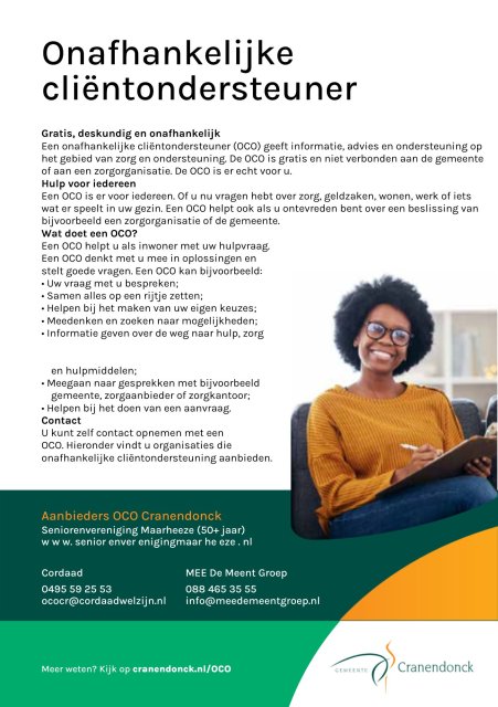 Flyer over gratis onafhankelijke cliëntondersteuning in gemeente Cranendonck