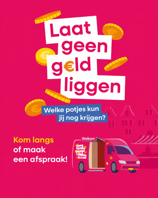 Poster van de actie geldfit met de afbeelding van een busje