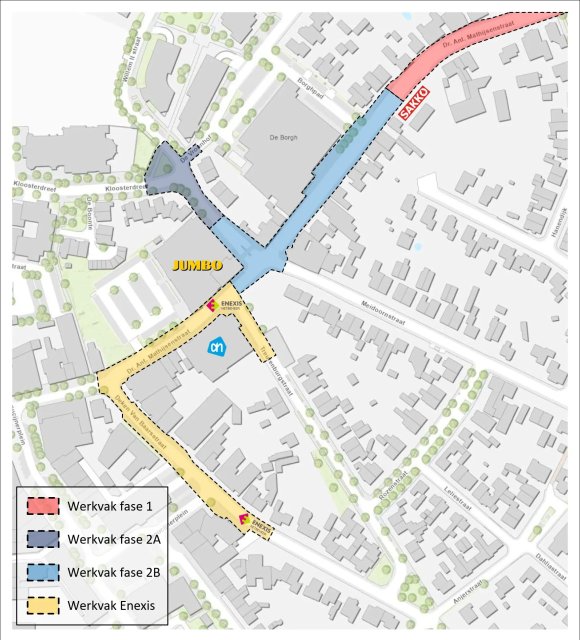 Overzichtstekening werkvakken en fasering na carnaval