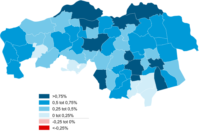 Bevolkingsontwikkeling 2015 – 2023 en bevolkingsprognose 2030 – 2040 per gemeente in Noord-Brabant.