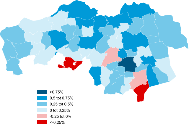 afbeelding bevolkingsprognose 2030 – 2040 per gemeente in Noord-Brabant. 