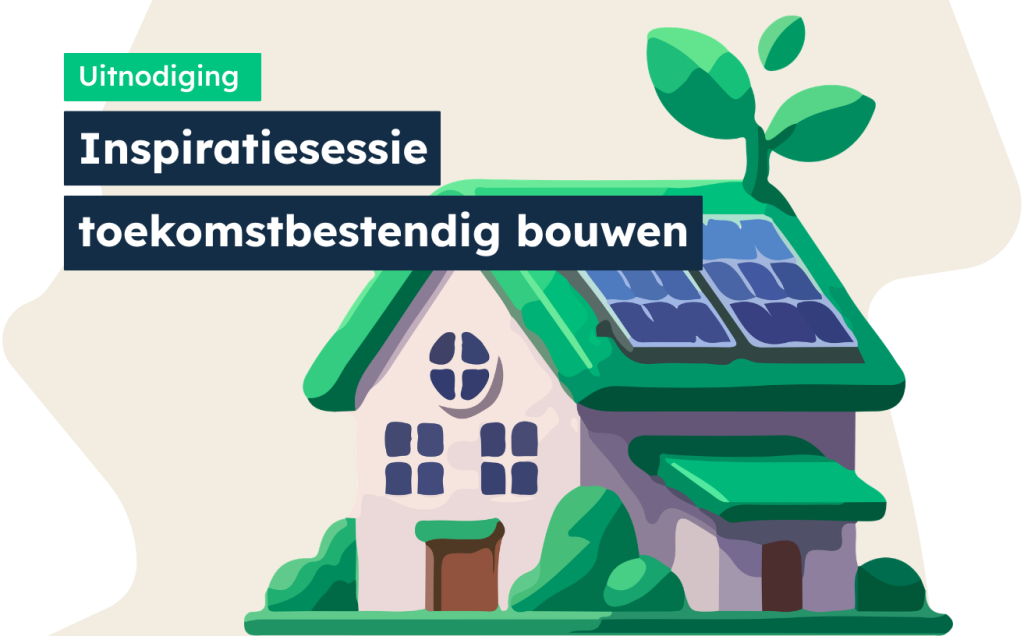 Op de afbeelding staat een illustratie van een duurzame woning met zonnepanelen en een groen dak.
