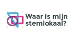 Logo website www.waarismijnstemlokaal.nl kleuren blauw en roze