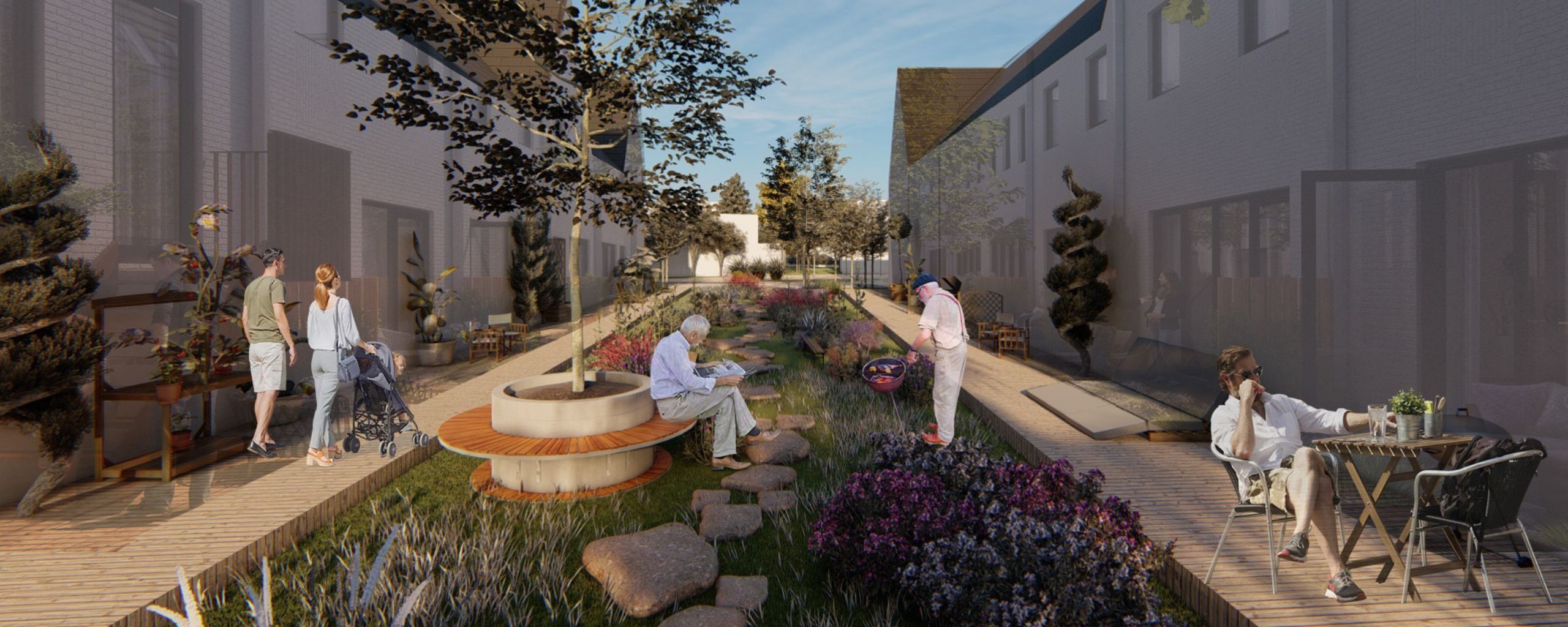 Ontwerpafbeelding van een binnentuin in De Groene Heerlijkheid.