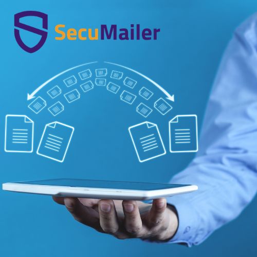 Weergave van het veilig versturen van bestanden. Deurne maakt gebruik van SecuFiler, van SecuMailer.