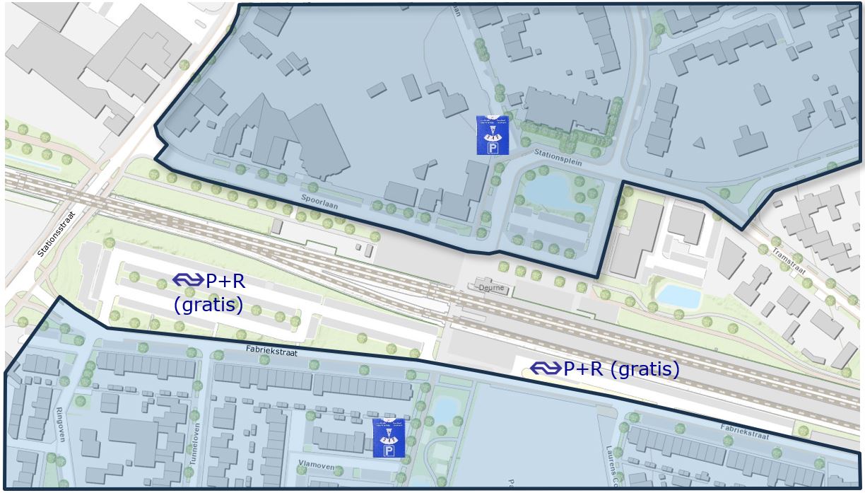 Visuele weergave van het parkeren bij het station in Deurne