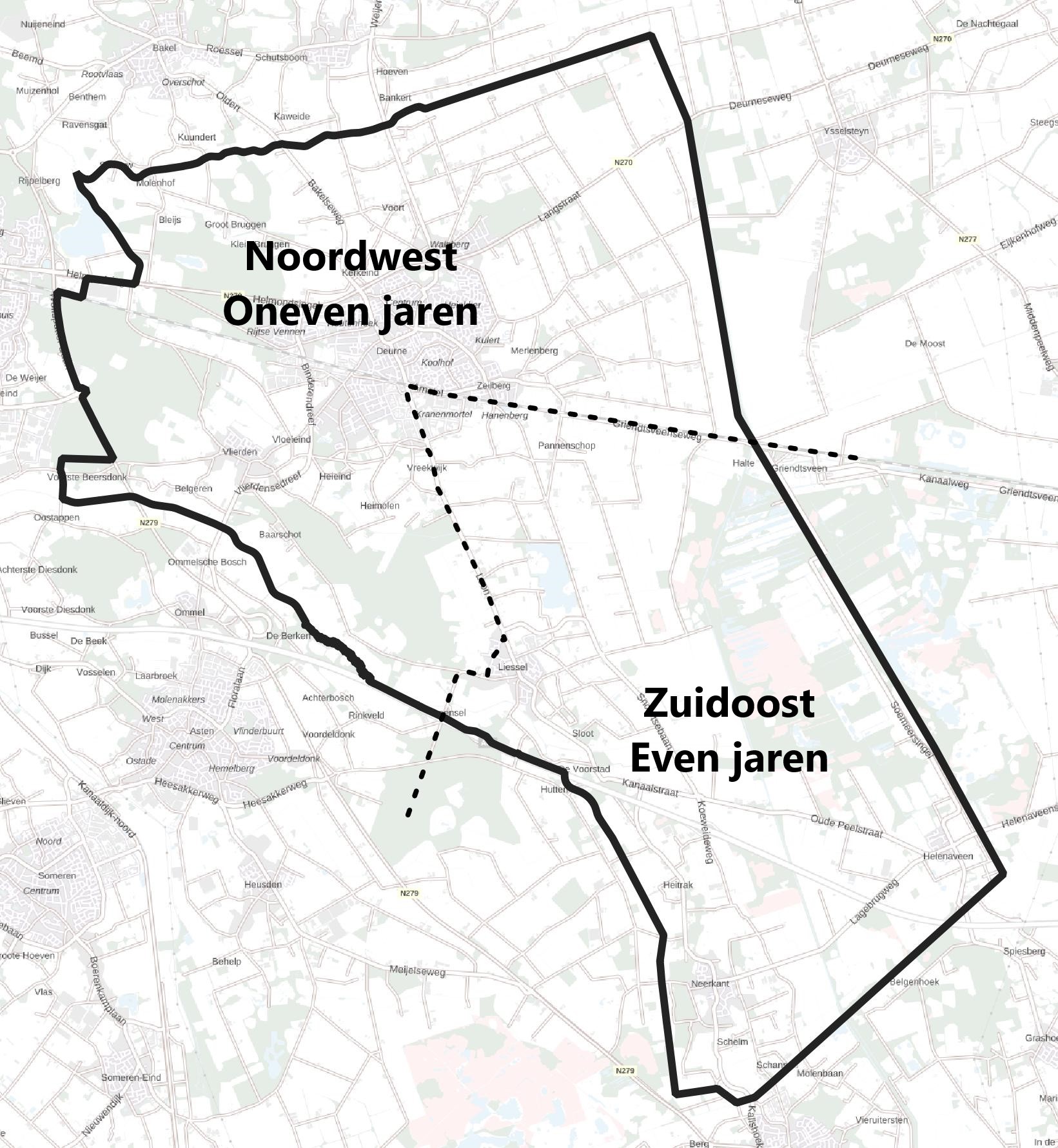 Kaartweergave van de maaigebieden