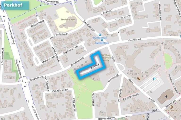 Kaartweergave blauwe zone Parkhof in Deurne