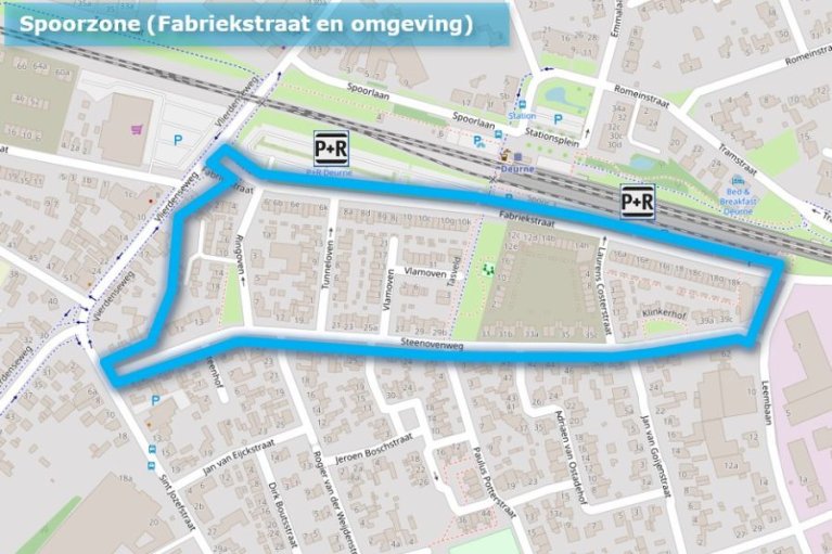 Kaartweergave blauwe zone Spoorzone in Deurne