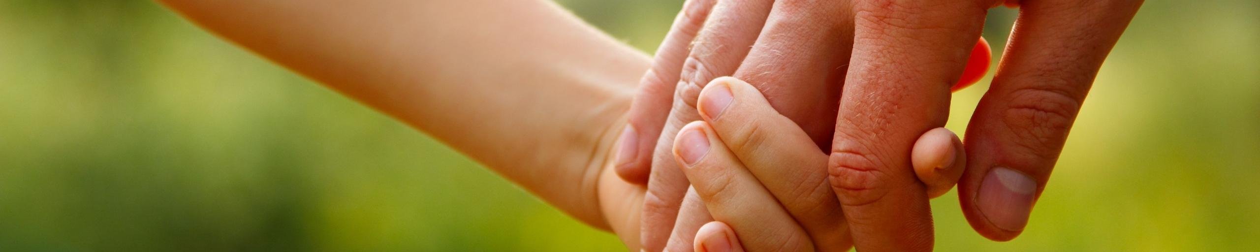 Headerafbeelding veiligheid, hand van vader en dochter