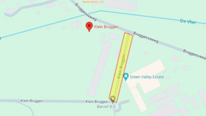 Nieuwsteaser asfaltonderhoud aan de Klein Bruggen, kaartje met locatie Klein Bruggen