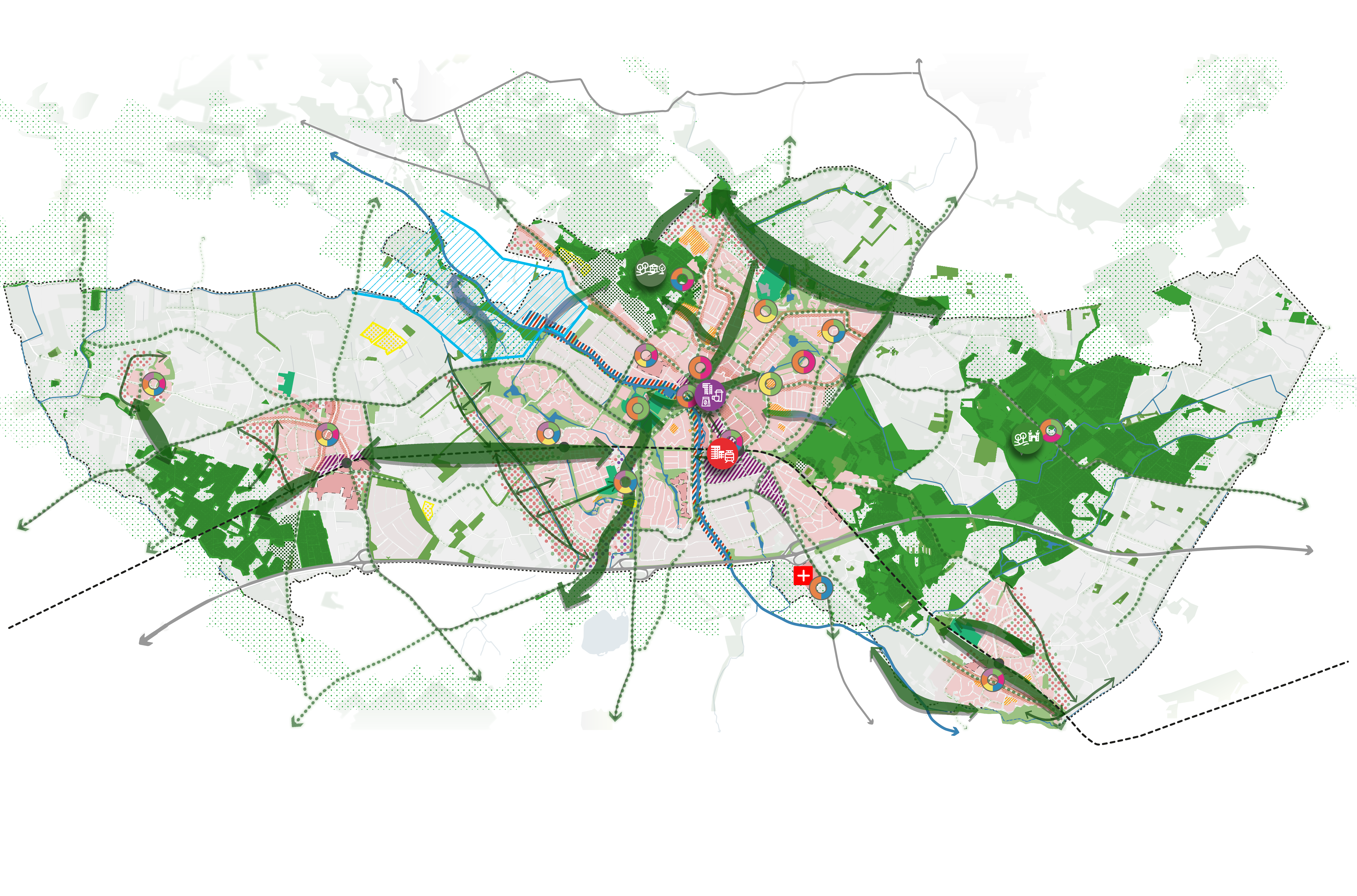 Kaart van gemeente Doetinchem met daarin de verschillende ambities in getekend