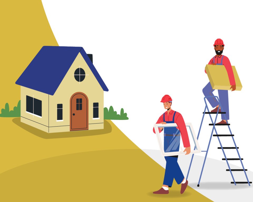 Isolatie werkzaamheden in cartoon