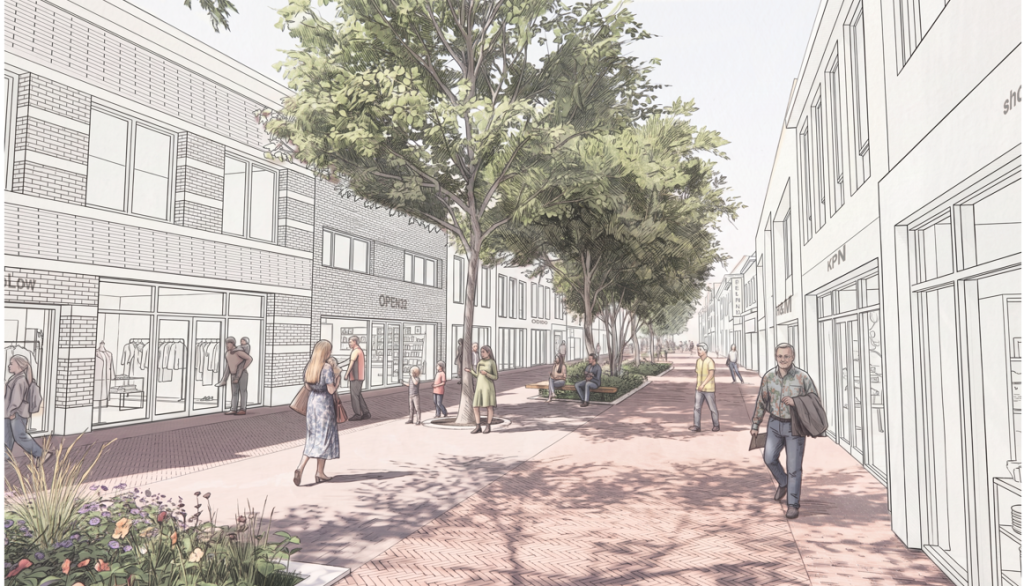 Impressie kijkrichting stadhuis-Simonsplein (Shoeby) 