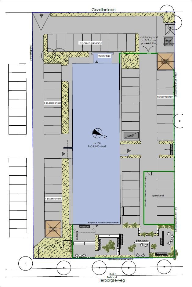 getekende plattegrond met hoe de buitenruimte eruit komt te zien