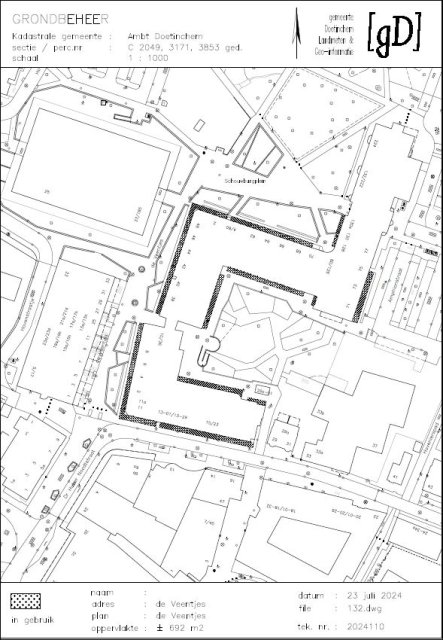 Plattegrond met een gedeelte gearceerd met de gegeven grond