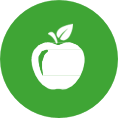 Rond plaatje met een appel als symbool voor gezonde voeding