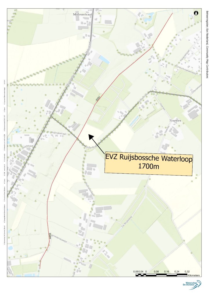 Kaart van de ligging van de EVZ Ruijsbossche Waterloop