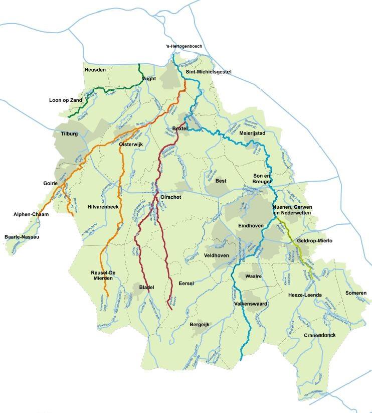 Kaart van het werkgebied van Waterschap De Dommel