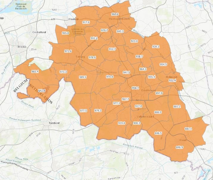 Regen per gemeente van oktober tot juni