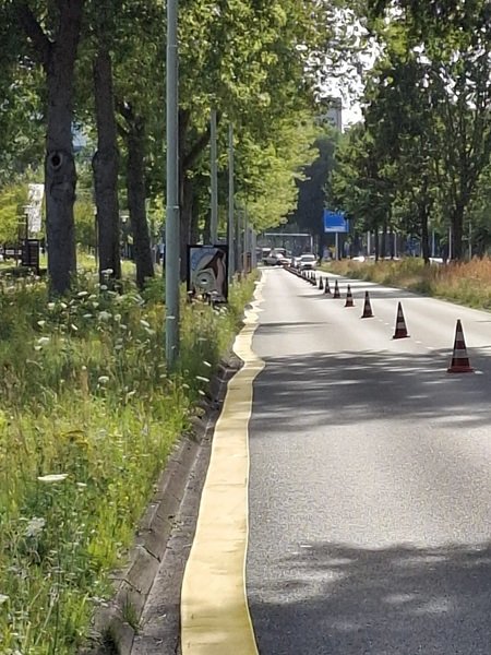 Afbeelding pompslang over de weg Eindhoven
