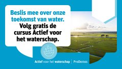 Afbeelding van de organisatie Prodemos met oproep om de gratis cursus actief voor het waterschap te volgen.