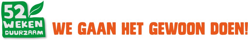 Tekstbanner met het logo van 52 Weken Duurzaam en de slogan: We gaan het gewoon doen!