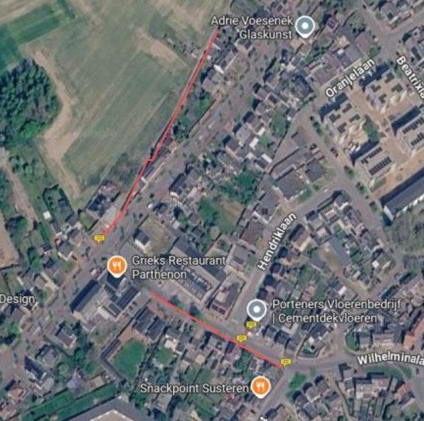 Luchtfoto van wegen rond de Tiendschuur