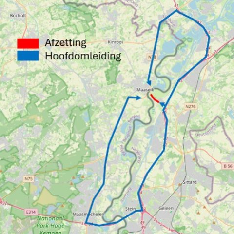 Kaartje met omleidingen voor verkeer richting Maaseik