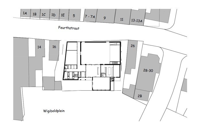 Situatietekening Multifunctioneel Centrum (MFC) aan de Feurthstraat