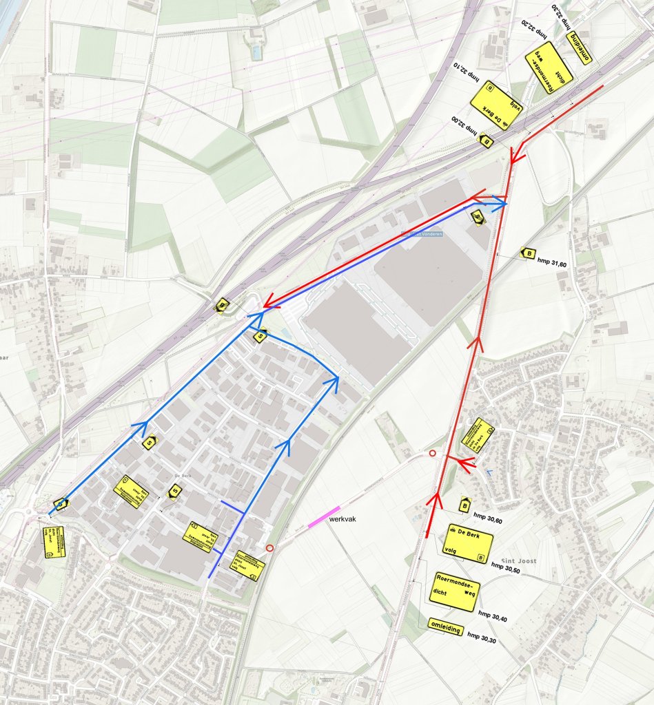 Situatieplattegrond omleidingsroute Roermondseweg