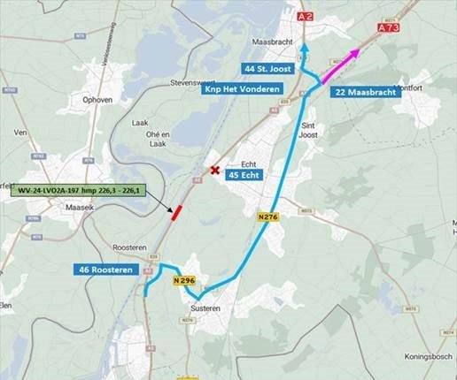 Situatietekening omleidingsroute autosnelweg A2