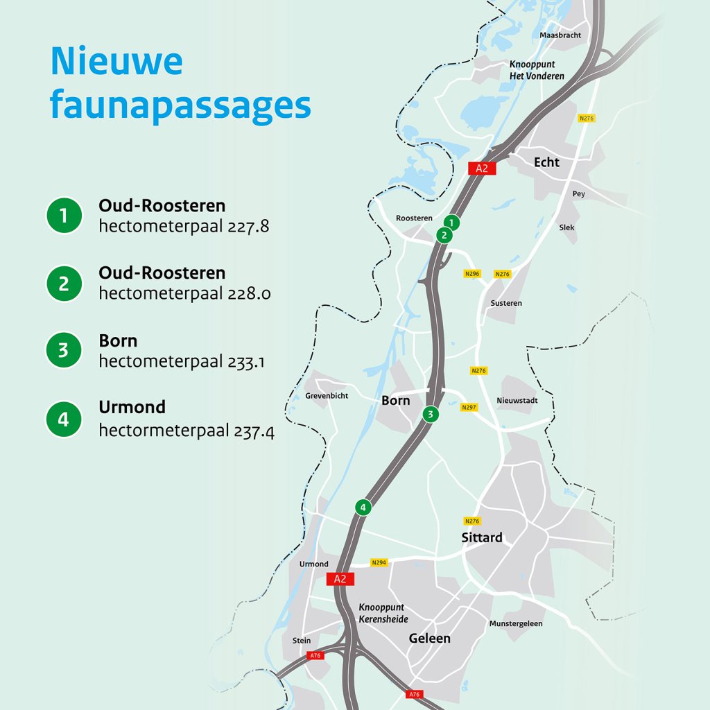 Situatiekaart van de plekken waar de faunpassages worden gebouwd