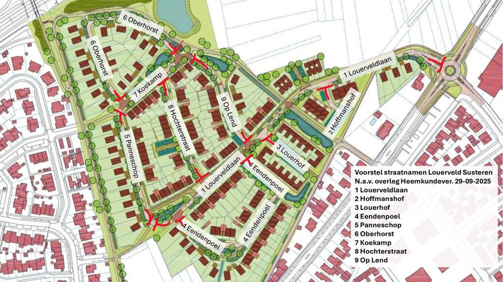 Grafische plattegrond met straatnamen