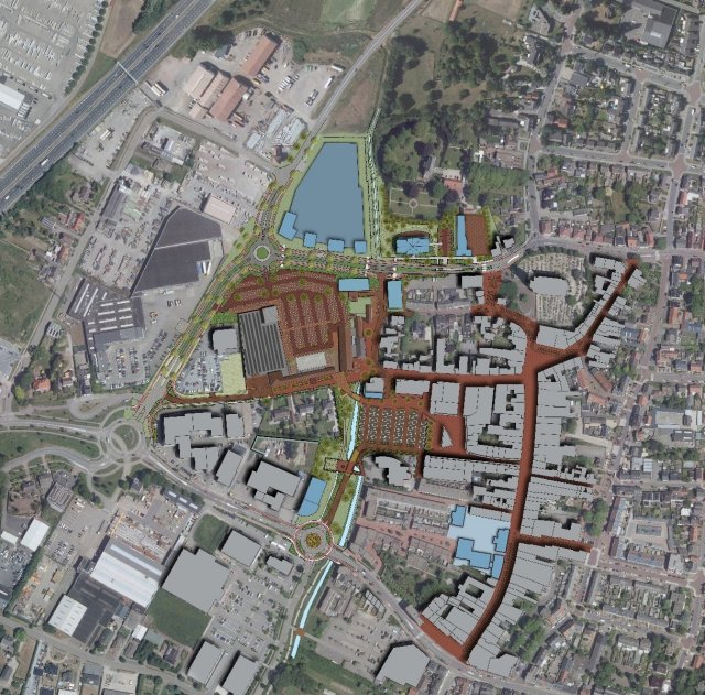 Kaart met bovenaanzicht stedenbouwkundige visie centrum Echt