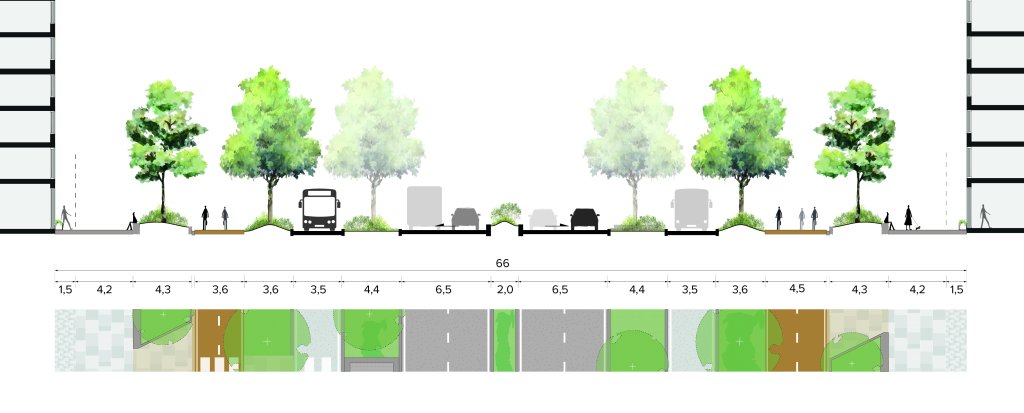 Doorsnede stadsstraat Afrikaweg